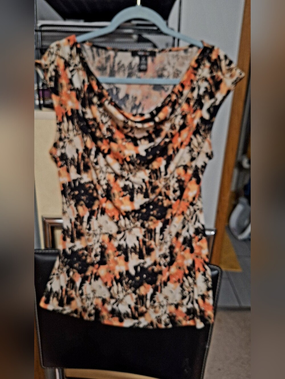 Sleeveless Drape Neck Floral Print Top - Orange/Black